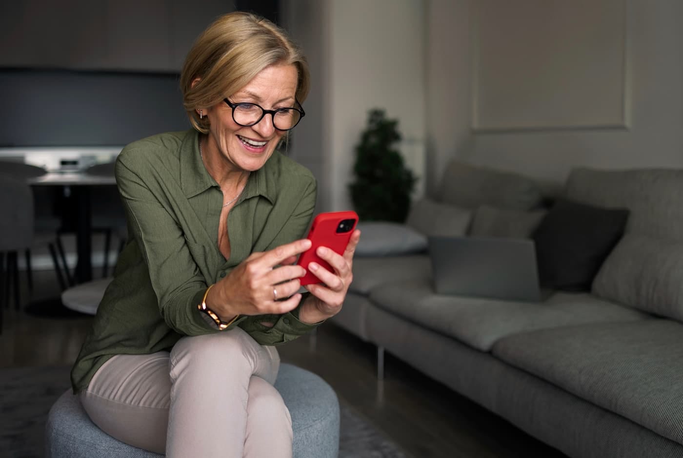 Woman enjoying a conversation in the dating app